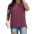 thumbnail image 4 of Hantions Summer Casual Plus Size Tops for Women Cute Crew Neck Short Sleeve Oversized T Shirts Tunic Blouses Wine Red, 4 of 7