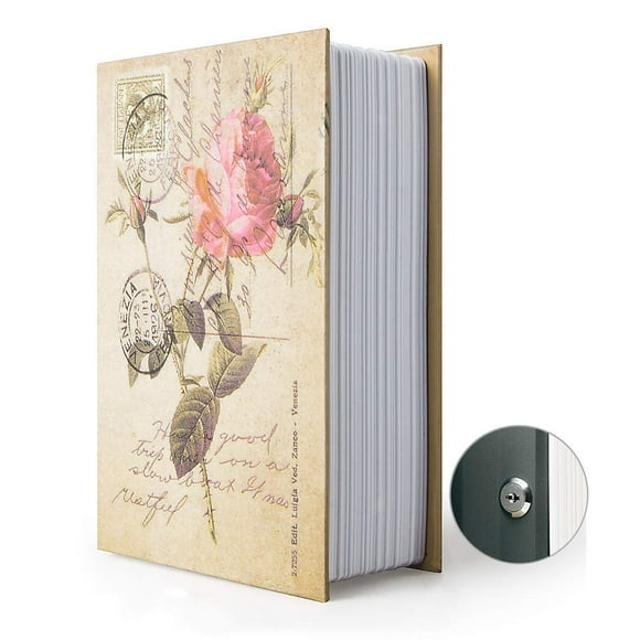 WJCA Key Lock Book Safe with Hidden Storage, Discreet Dictionary Box for Valuables and Cash, Rose