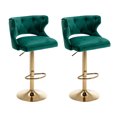 thumbnail image 4 of Counter Height Bar Stools Set of 2, Modern Velvet Upholstered Bar Stools with Button Tufted Back and Nailhead Trims, Elegant Dining Chairs with Golden Metal Base and and Footrest for Kitchen, Green, 4 of 7