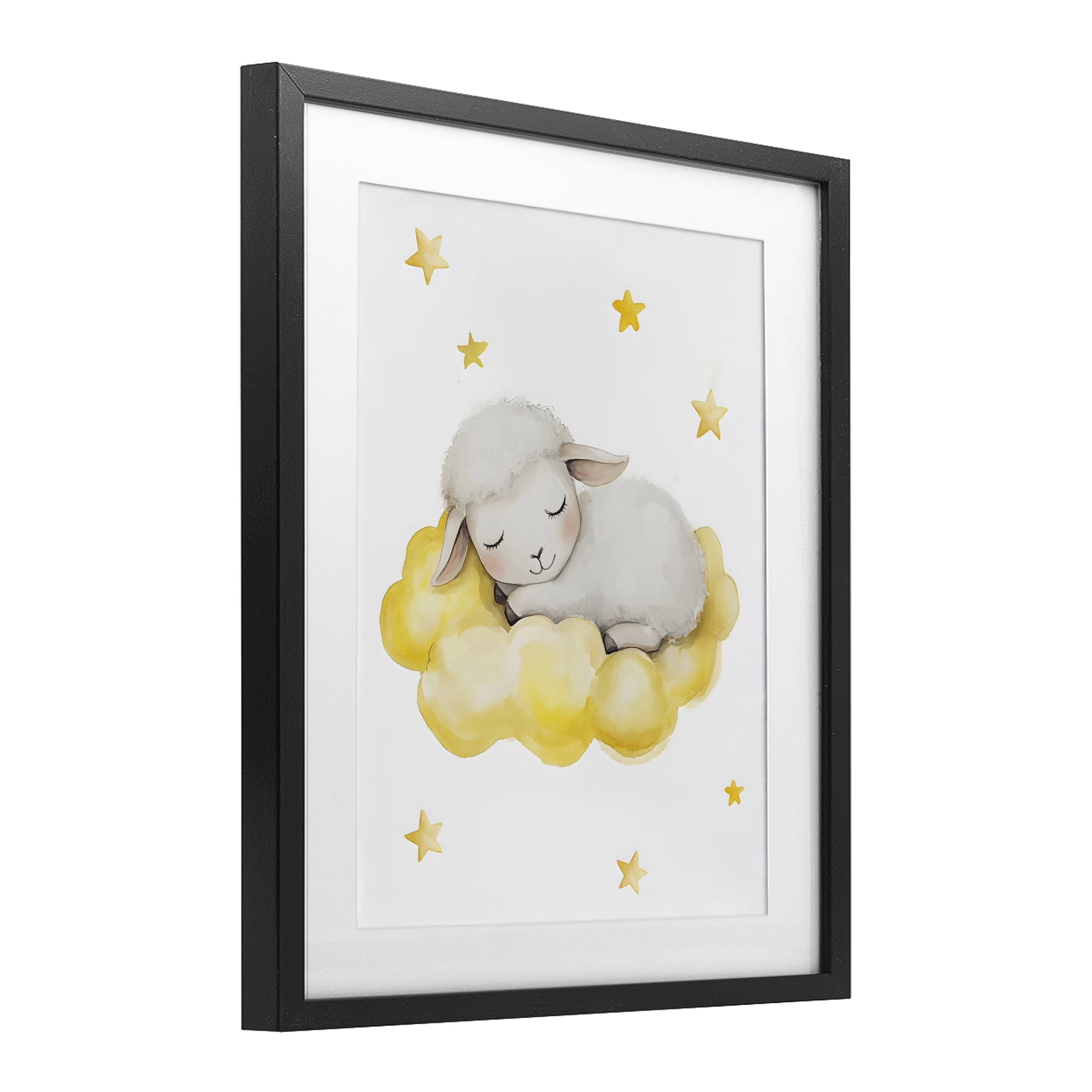 Stupell Industries Sleeping Sheep on Yellow Cloud Black Framed Print Under Glass, design by LSR Design Studio