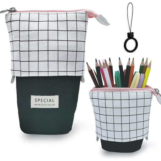  iSuperb Telescopic Pencil Case Stand Up Pen Bag Grid Pencil  Holder Canvas Pouch Cosmetic Bags : Office Products