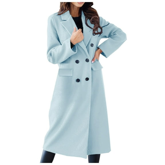 PMVFHDE Trench Coat Women Solid Color Elegant Autumn Winter Minimalist Double- Long Sleeve Notch Lapel Long Coat BU2,XL