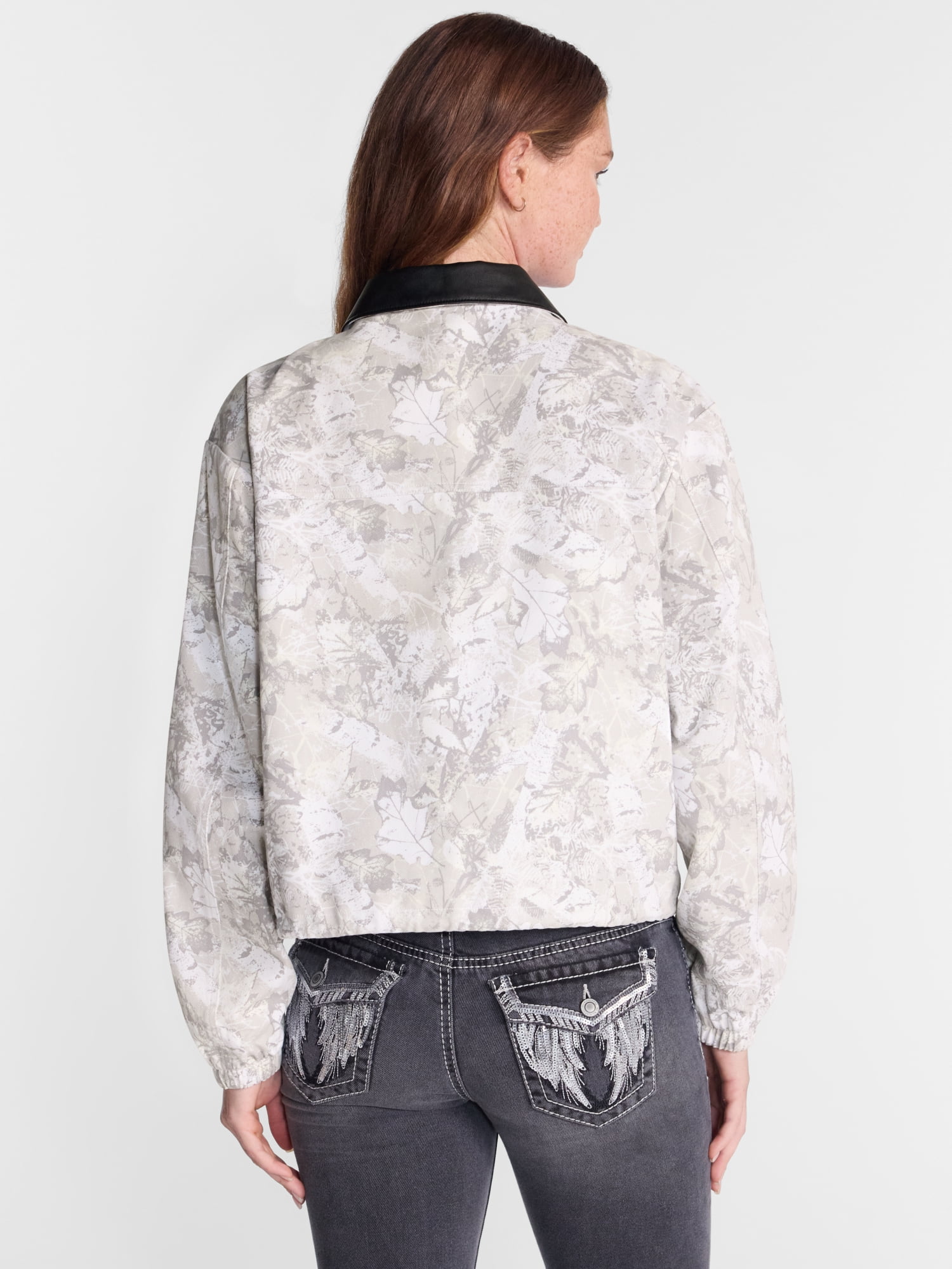 No Boundaries Cotton Twill Barn Jacket with Faux Leather Collar, Women's XXS-4X