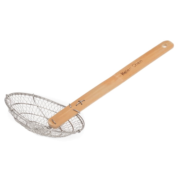 Helen's Asian Kitchen Spider Strainer, 5-Inch Stainless Steel Mesh Basket With Bamboo Handle, For Noodles, Dumplings, Wontons, Deep Frying, And Draining Tasks