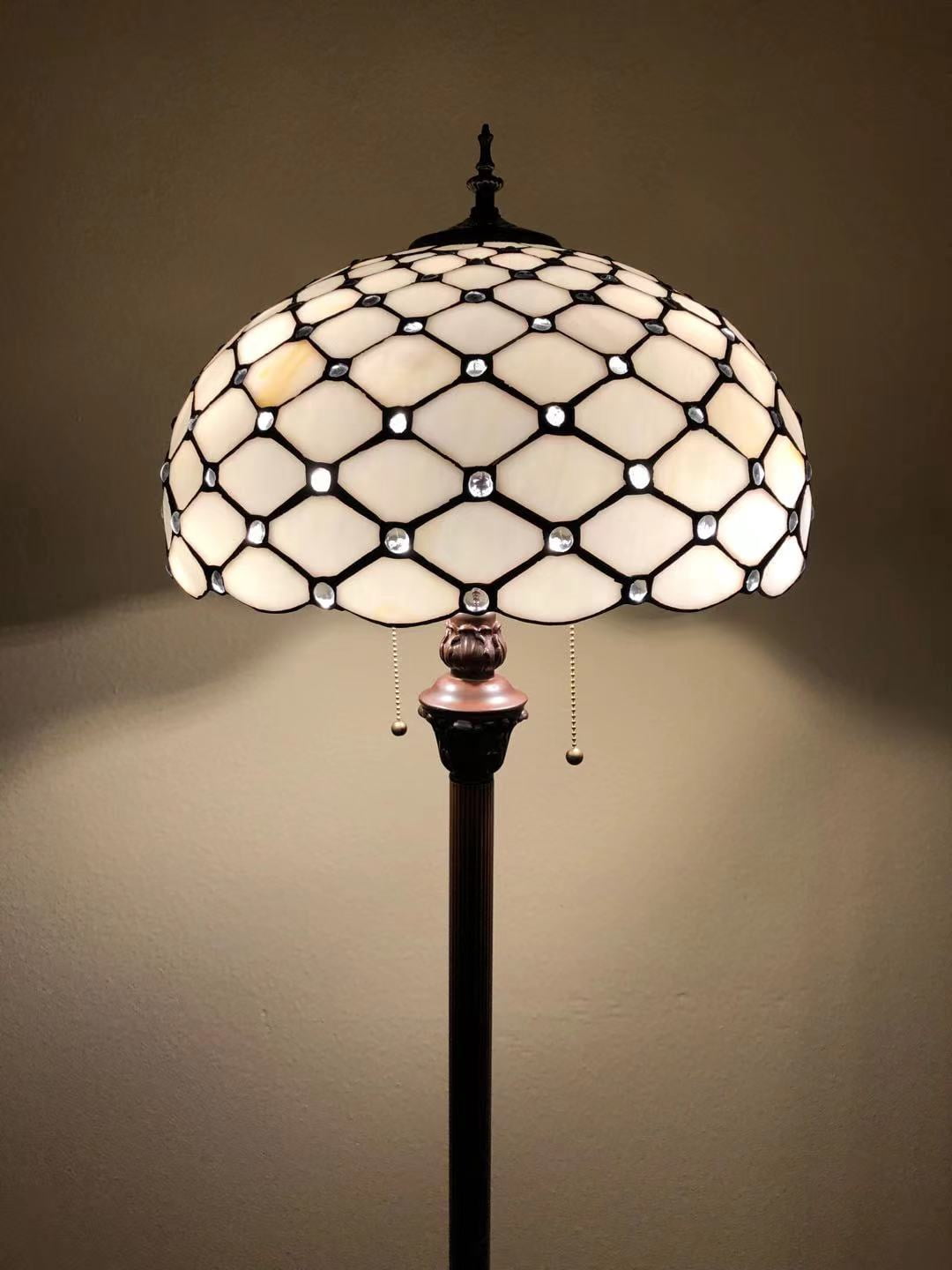 Tiffany-Style Floor Lamp White Stained Glass Crystal Beans Metal Base LED Bulbs Included  For Living Room Bedroom 16"W*16"D*64"H