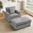 thumbnail image 2 of FFH Lounge Chair with Ottoman, Accent Armchair Chenille Single Sofa with USB, Cup Holders and Storage, Light Gray, 2 of 13