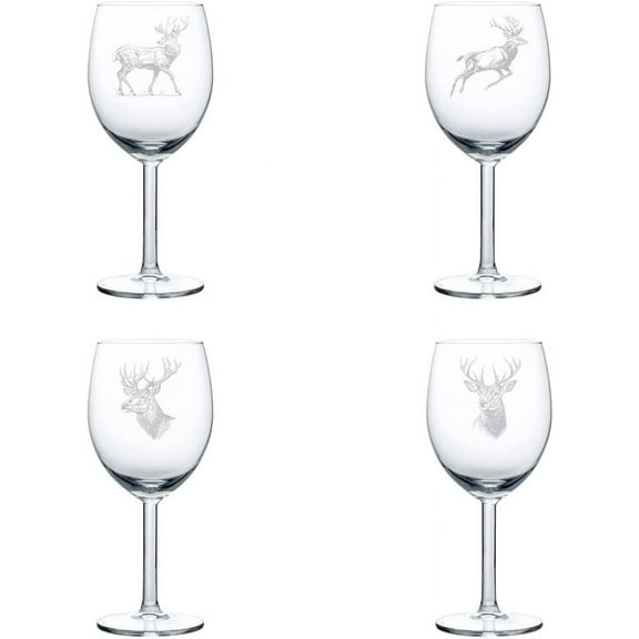 Set of 4 Wine Glass Gift Goblet Deer Collection (10 oz)