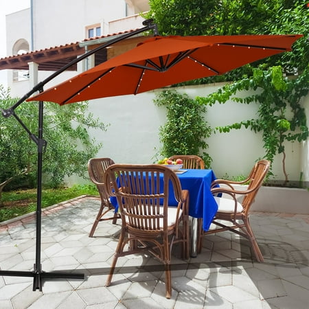 MF Studio 10ft Cantilever Offset Patio Umbrella with Solar Lights Orange Red