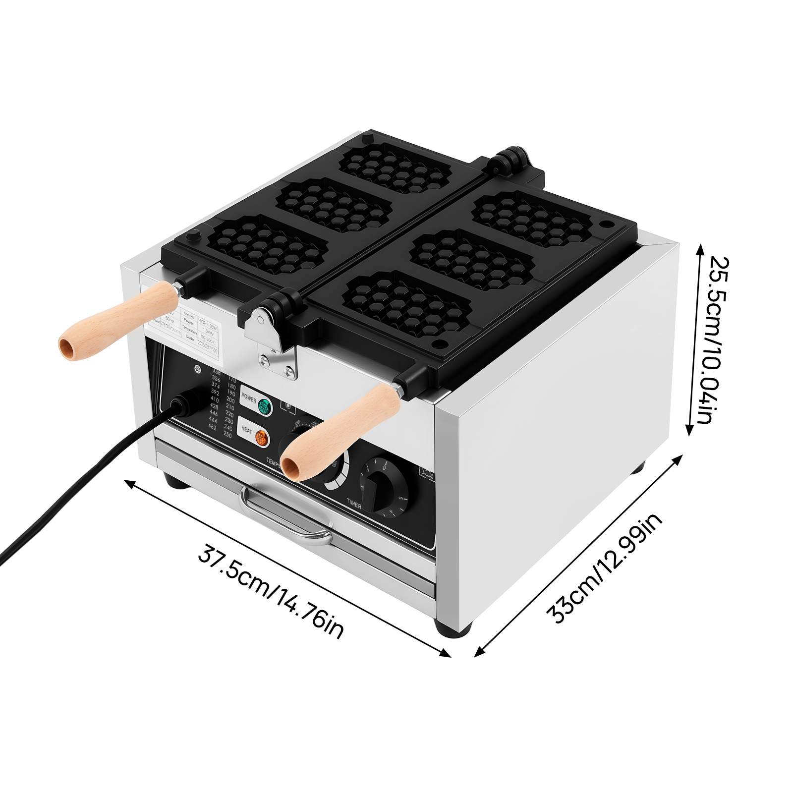 1500W Stainless Steel Waffle Maker Machine Egg Cake Oven Puff Bubble Cake Baker for  Commercial, Family Use, Parties, Cafes, Tea Houses
