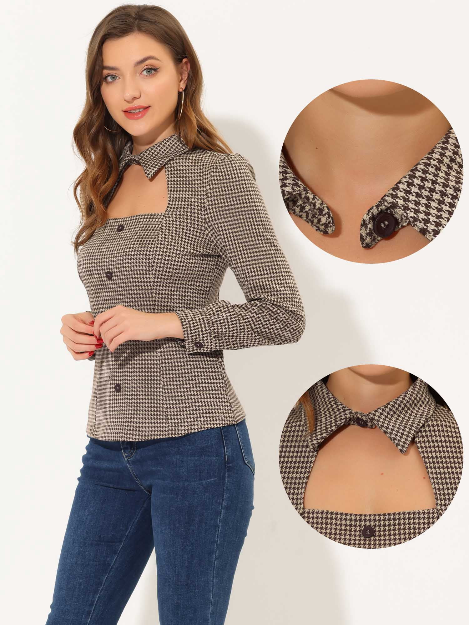 DARING DIVA Puff Long Sleeve Elegant Blouse Top XL Brown
