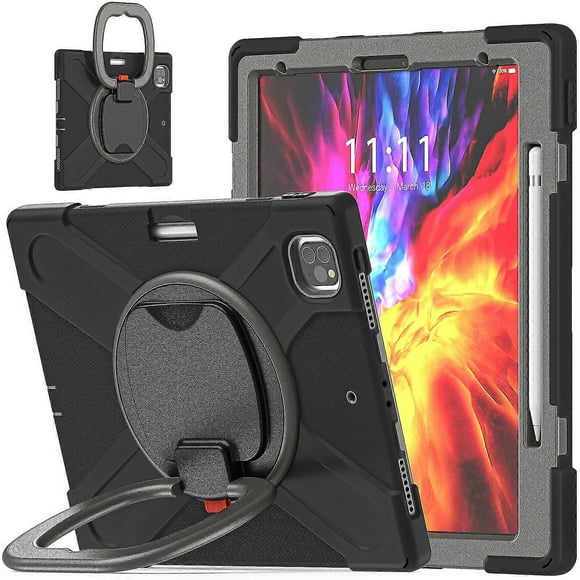 Color Matching Case For Ipad Pro 12.9 Inch 2020 With Big Adjustable Ring Stand, Pen Holder, Shock Protection Cover