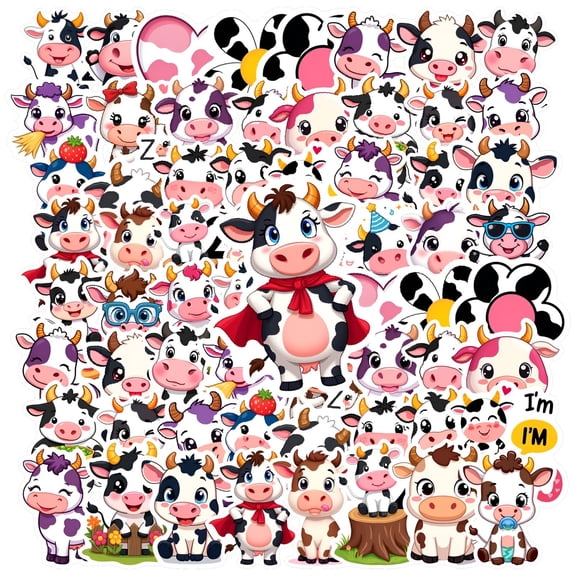 35pcs-50pcs Cute Cow Stickers Animal Kids Stationery Stickers Funny Cartoon Decals for Phone Laptop Suitcase