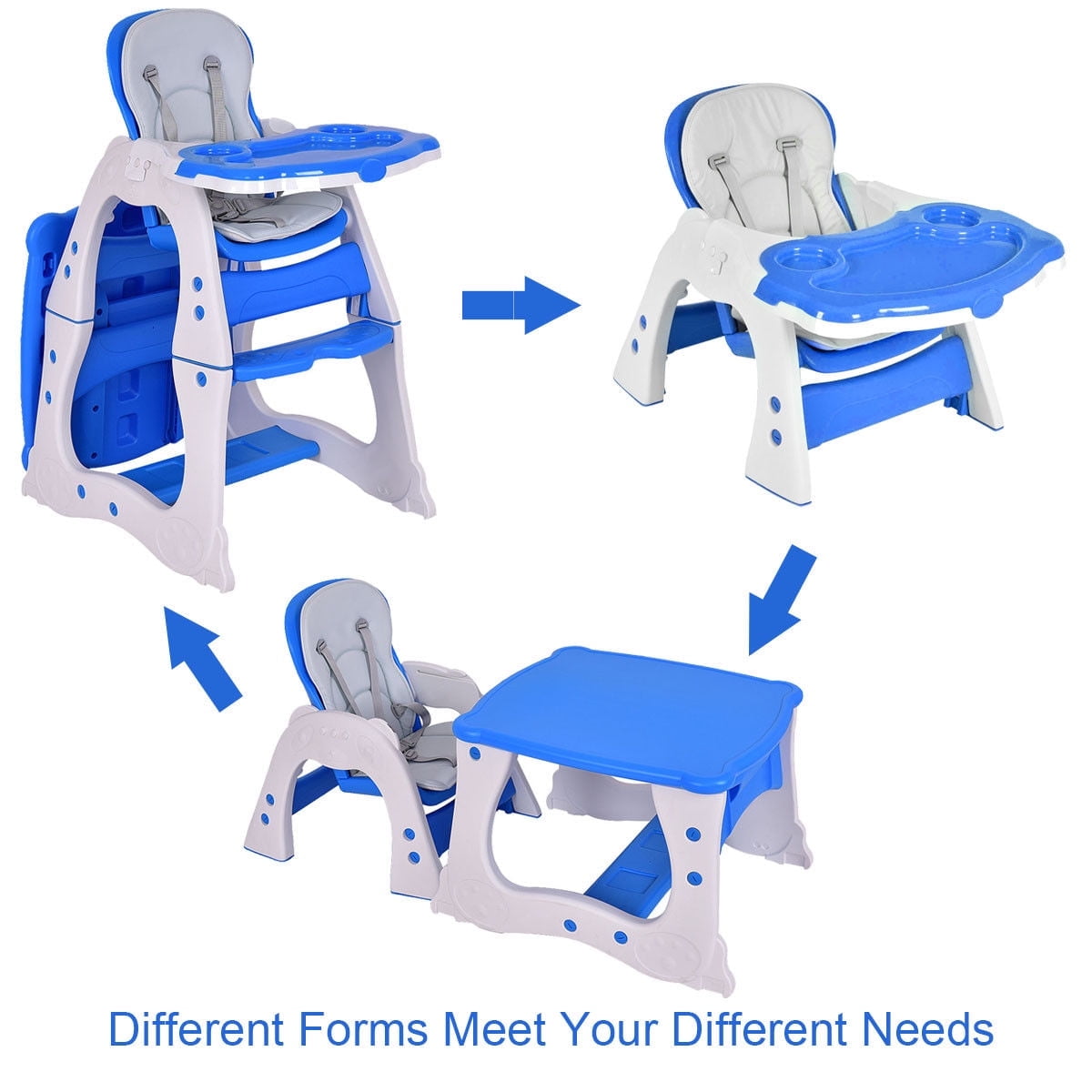 Costway 3 in 1 Baby High Chair Convertible Play Table Seat Booster Toddler Feeding Tray Blue