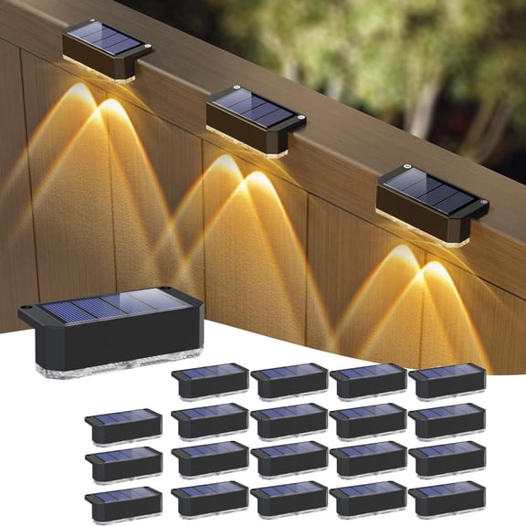 20 Pack Solar Fence Lights, Outdoor Deck & Railing Lights, Waterproof LED Step Lighting for Yard, Patio, Stairs - Warm White