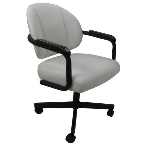 Swivel Tilt Kitchen Caster Chair with Wheels M-70 - White Vinyl - Black