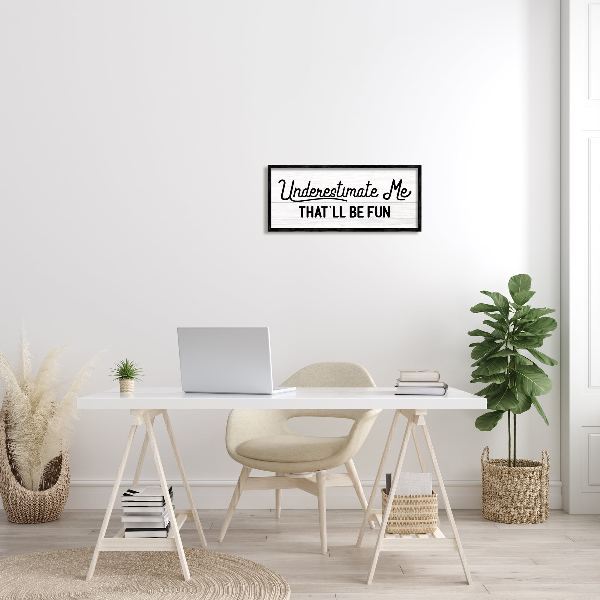 Stupell Industries Underestimate Me That'll Be Fun Wood Plank Pattern Graphic Art Black Framed Art Print Wall Art, 10x24, by Daphne Polselli
