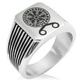 thumbnail image 1 of Stainless Steel Binding Vegvisir Troll Cross Runic Viking Needle Stripe Pattern Biker Style Polished Ring, 1 of 1