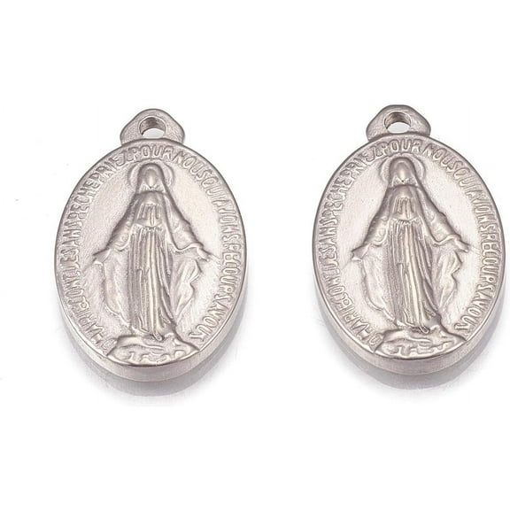 304 Stainless Steel 10 pc Non-Tarnish 304 Stainless Steel Pendants Oval with Virgin Mary Stainless Steel color 21x13x2mm Hole: 2mm