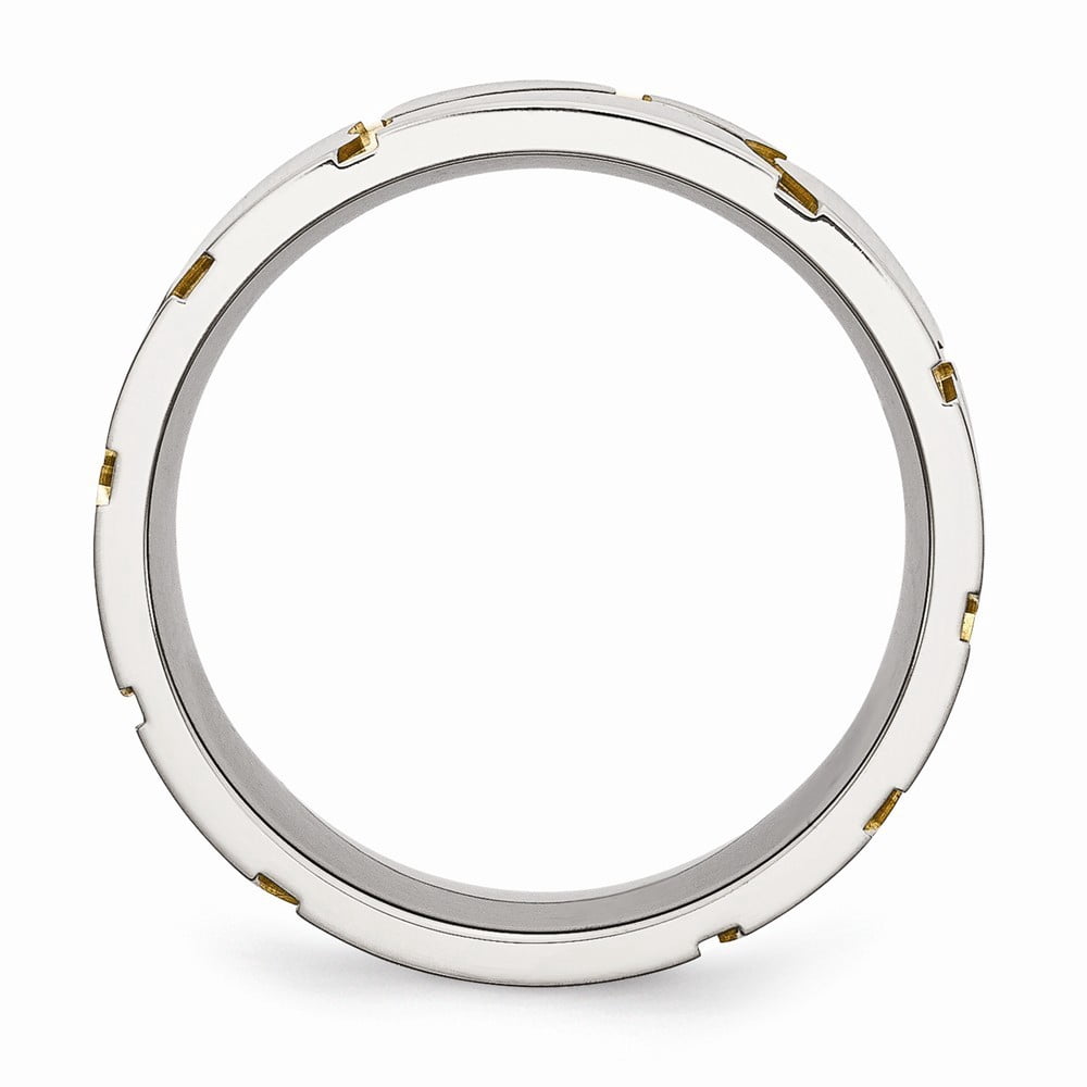 Stainless Steel Satin and Grooved Gold-Flashed Mens 8mm Band Ring - 7.6 Grams - Size 13