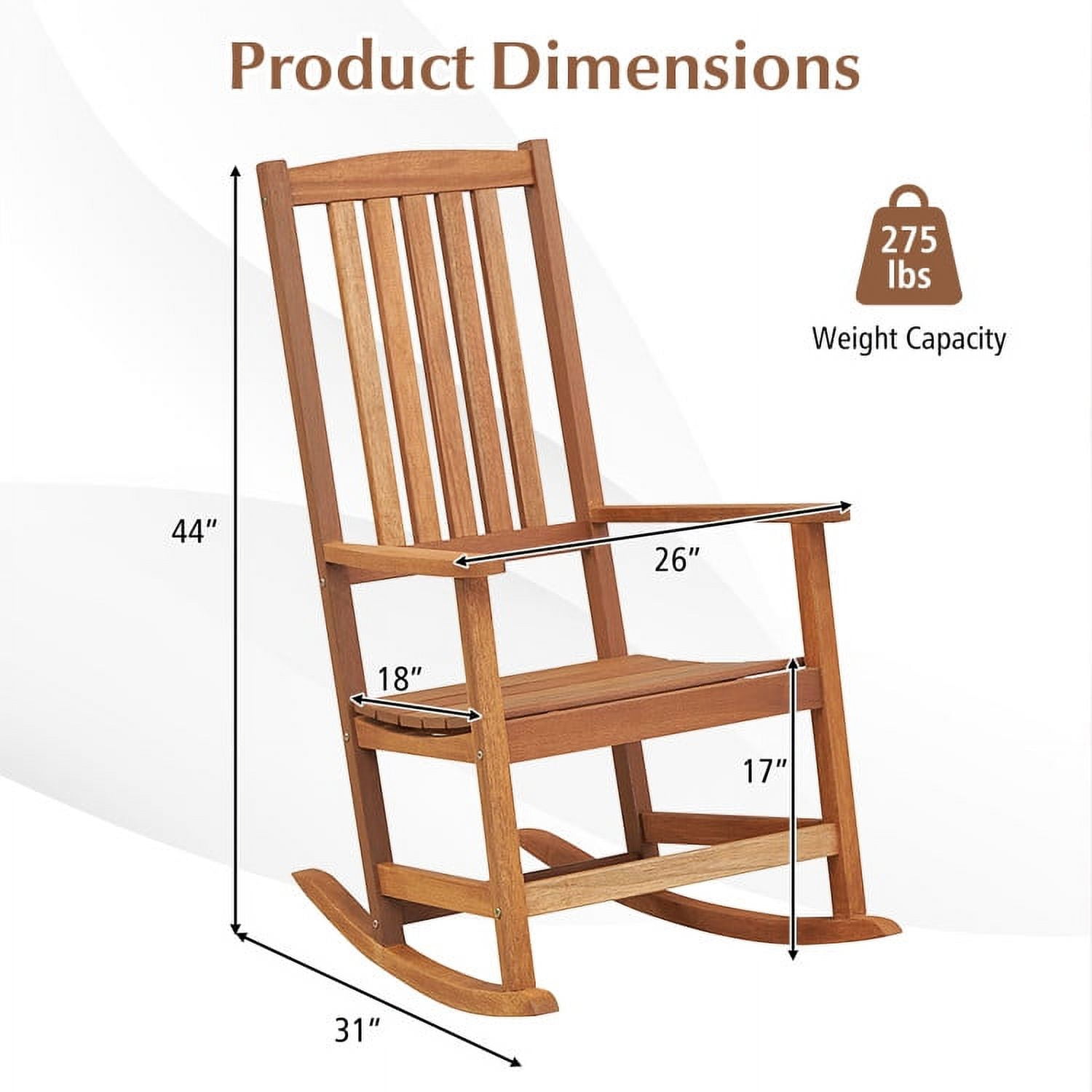 Aimee Lii Outdoor Wooden Single Lounge Rocker, Rocking Lounge Chair Outdoor, Sturdy, Movable, Natural