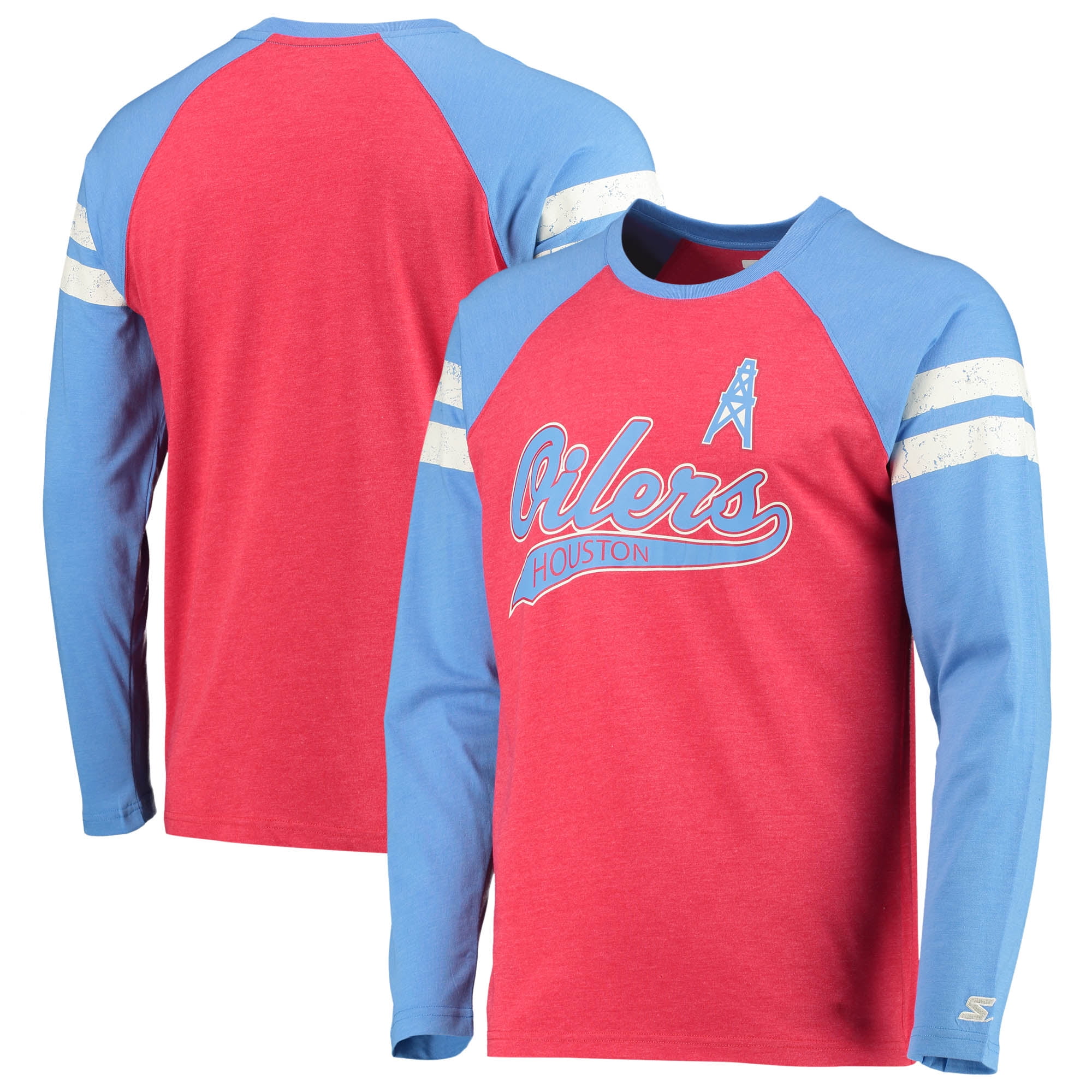 Men's Starter Red/Light Blue Houston Oilers Throwback League Long Sleeve Tri-Blend T-Shirt - Walmart.com