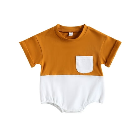 

Wassery Baby Boys Jumpsuits Contrast Color Ruffles Short Sleeve Crew Neck Romper Infant Summer Casual Party Street Bodysuit 0-18M