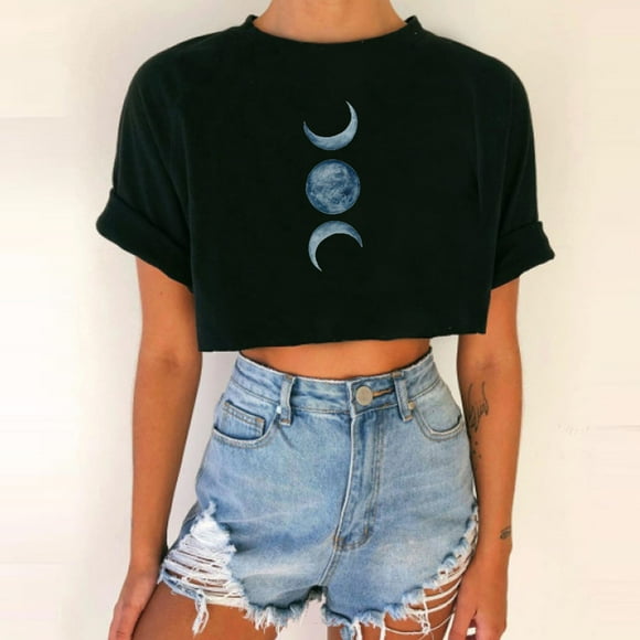 XZNGL Womens Tops Short Sleeve Womens Fashion Sun and Moon Print Round Neckline Plunging Vintage Top T-Shirt T Shirts for Women Fashion Tshirts for Women Short Sleeve Short Sleeve Tops for Women