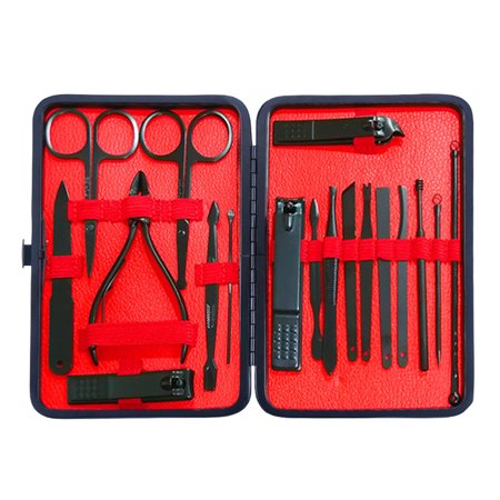 Manicure Set Nail Clippers MICPANG 18 in 1 Pedicure Kit Professional Nail Scissors Grooming Kit with Leather Travel Case (Black)