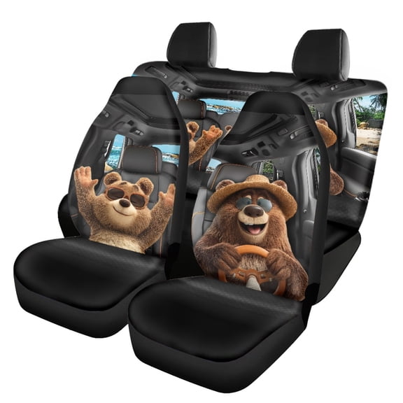 Uourmeti Seat Covers Full Set Protect Fashion Seat Protection Cover Polyester Easy to Install Breathable, Fit for Truck Cars Trucks, Bear Driving Theme