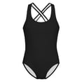 thumbnail image 5 of Girls One Piece Swimsuit - Backcross Style Classic Solid Color Bathing Suit for Kids Youth Comfortable Stretchy Swimwear for Pool Beach Summer Age 2-14(Black/XL), 5 of 6