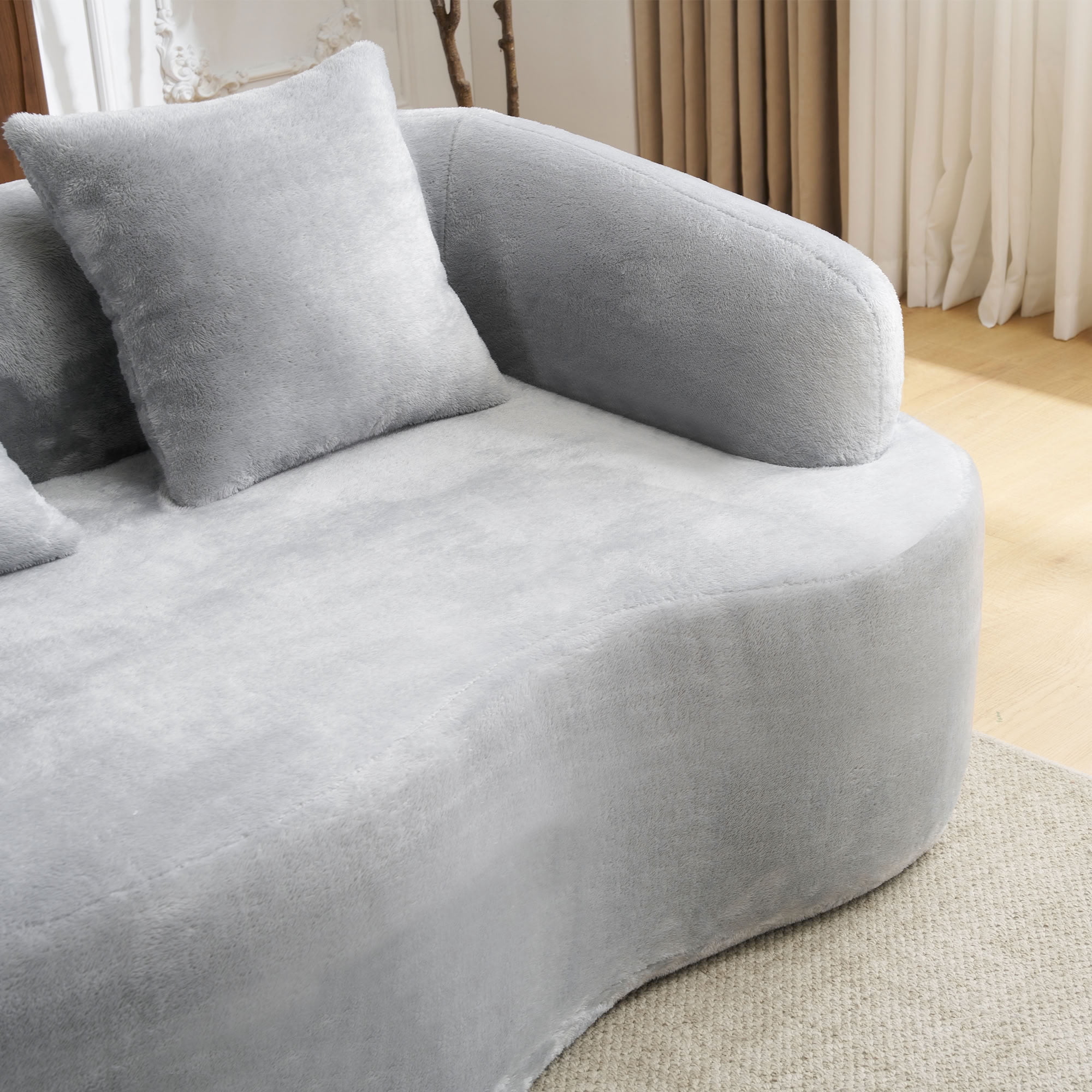 MAYEERTY L-Shaped Sectional Sofa with Curved Chaise Lounge, Chenille Modular Couch with 4 Throw Pillows, No-Assembly for Apartment Living Room Small Spaces