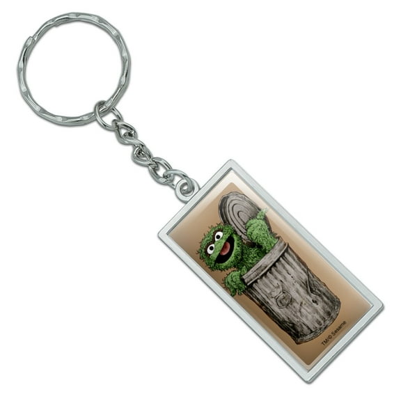 Rectangle  Sesame Street Vintage Oscar the Grouch Keychain in Chrome Plated Metal
