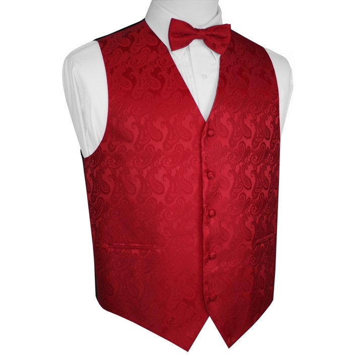 Men's Formal, Prom, Wedding, Tuxedo Vest, BowTie & Hankie Set in Red