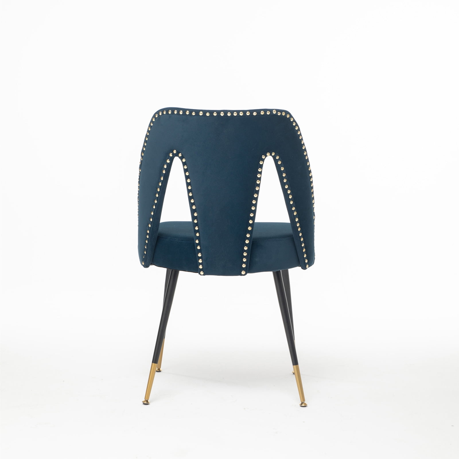 MAYEERTY Modern Contemporary Velvet Dining Chair - Nailheads, Gold-Tipped Black Metal Legs, Blue, Set of 2