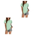 thumbnail image 4 of Camiseta informal Minnieouse para mujer blusa calada de manga corta con volantes Verde claro XXL 2Conjunto, 4 of 6