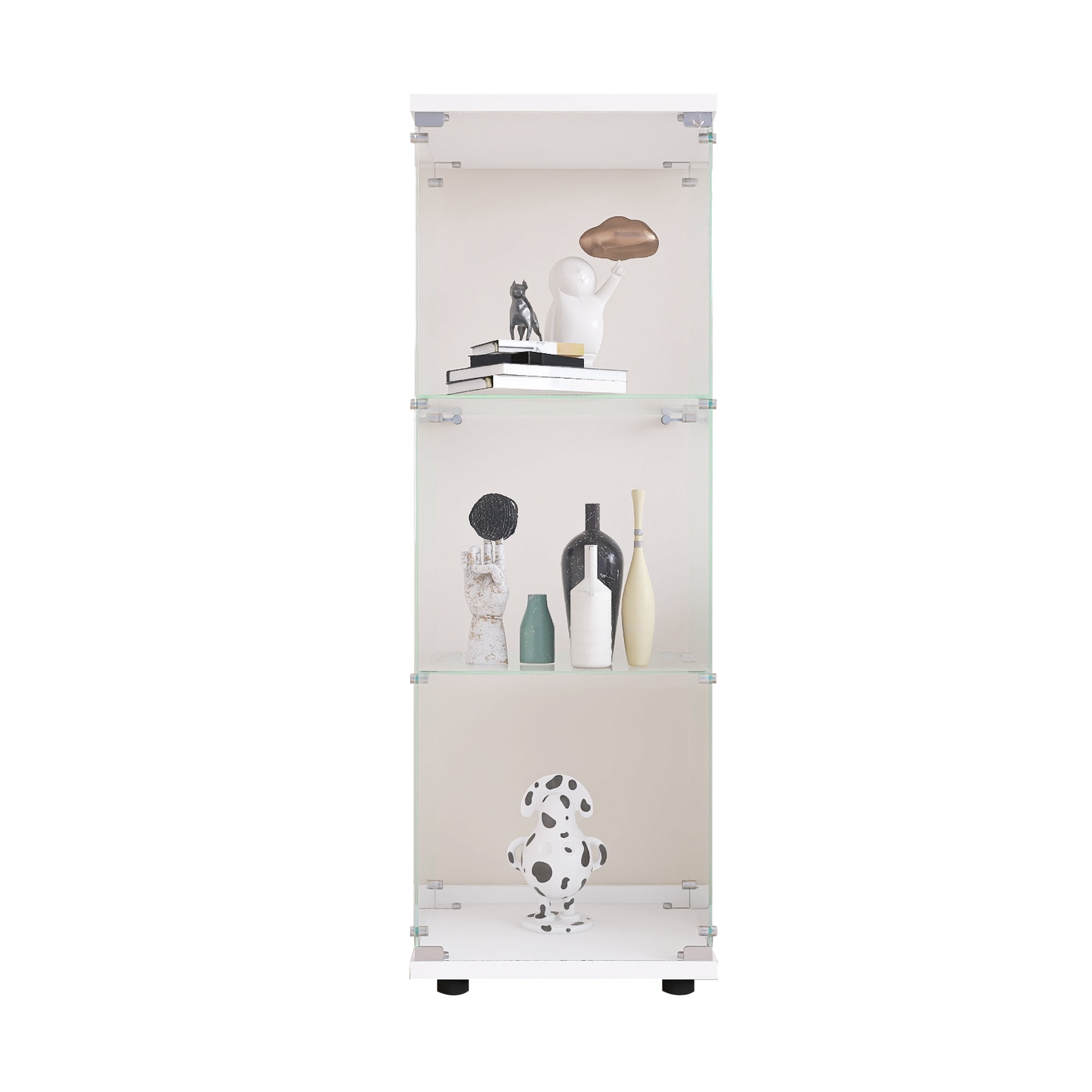 MAYEERTY Glass Display Cabinet with 3 Shelves, Glass Frame Bookshelf Glass Bookshelf, White, 49.3"×16.7"×14.3"