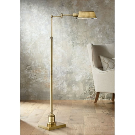 Pharmacy Mounted Task Lamp - Regency Hill Modern Pharmacy Floor Lamp Aged Brass Adjustable Swing Arm Metal Shade for Living Room Reading Bedroom Office