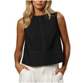 thumbnail image 3 of VBVC Women's Cotton Linen Crop Tank Tops , Ladies' Sleeveless Crew Neck Blouses , Casual Summer Basic Camis For Women,Black,S-2XL, 3 of 9