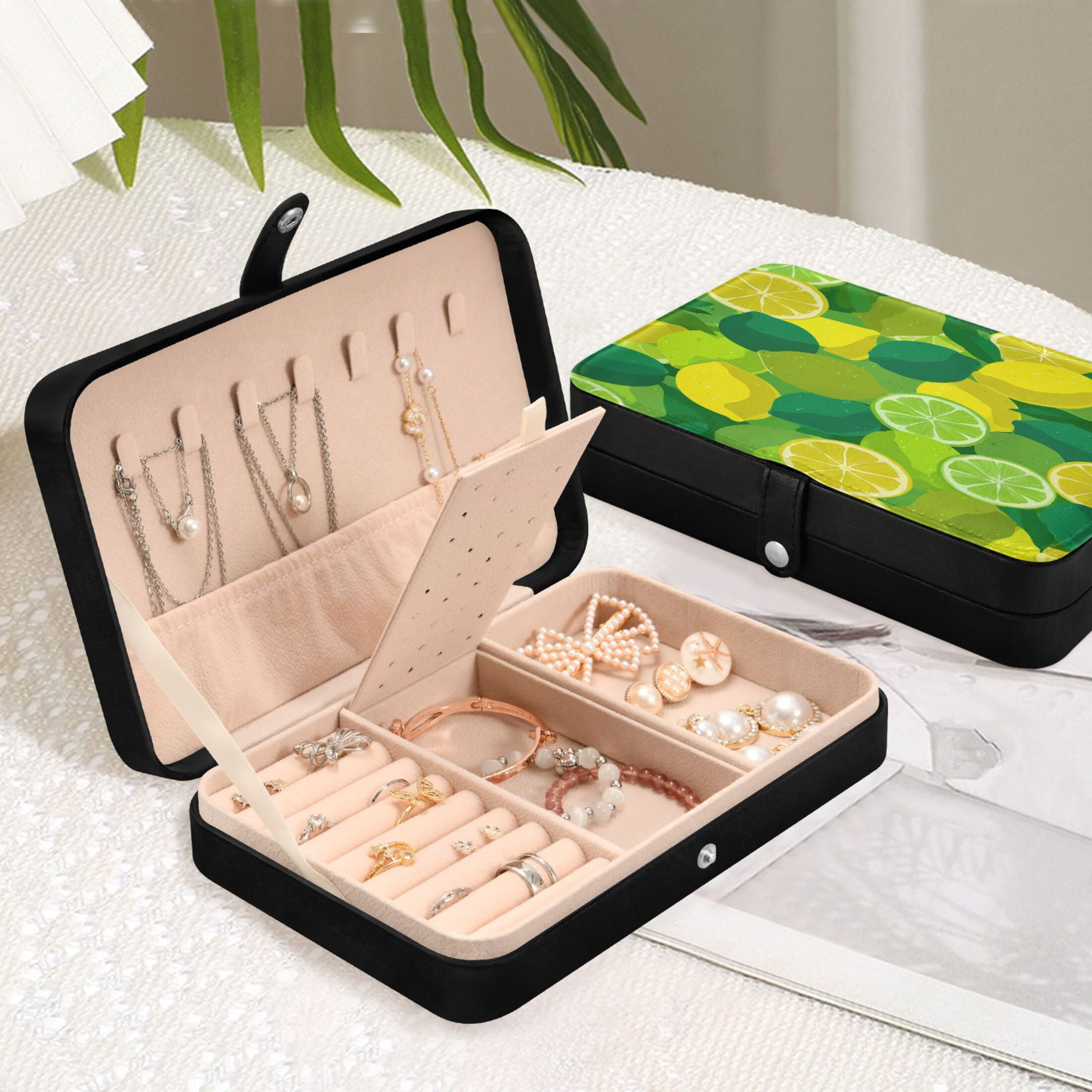 Leather Jewelry Box Travel Jewelry Storage Earrings Necklace Bracelet Watch Brooch Storage Seamless Lemon