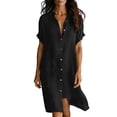 thumbnail image 2 of Noric Women's Short Sleeve Shirt Dresses Casual Solid Color Button Down Midi Dresses for Summer Daily Vacation, 2 of 6
