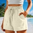 thumbnail image 2 of GUACER Lounge Shorts for Women Cotton Linen Drawstring Elastic Waist Pleated with Pockets Breathable Baggy Shorts, 2 of 6