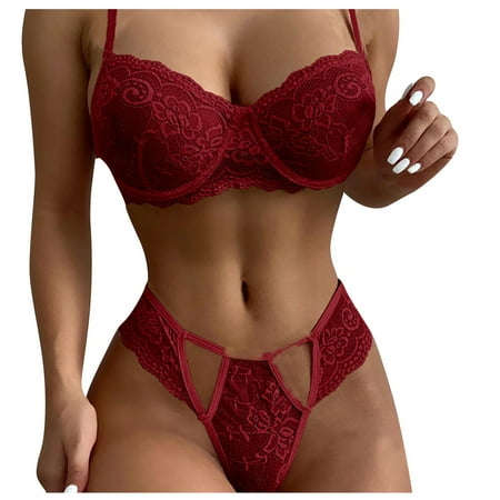 

Knosfe Women Deep V Bra and Panty Set Lace Sexy Lingerie Set Backless Babydoll XXXXL