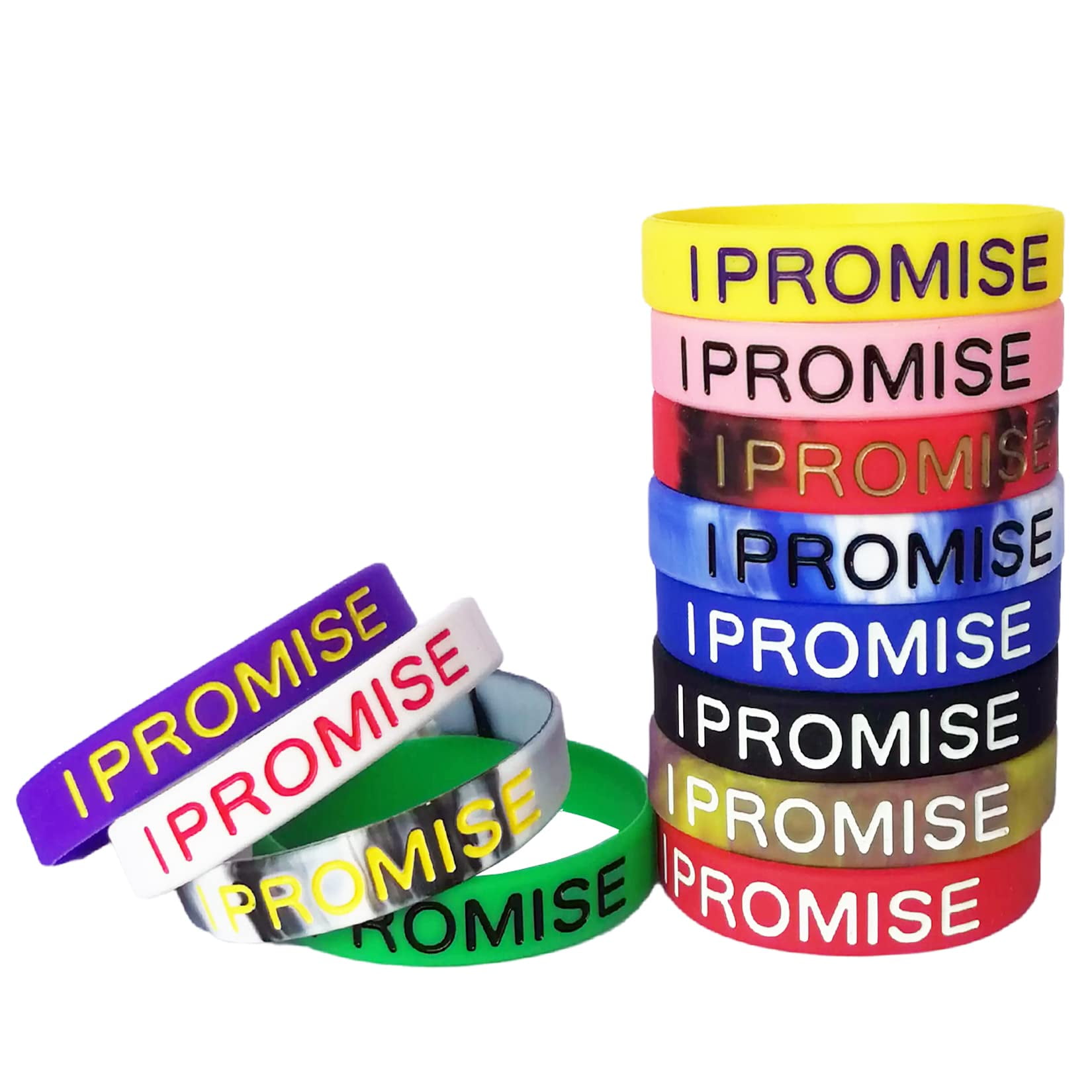 (12Pack) I Promise Bracelets Motivational Quote Silicone Wristbands