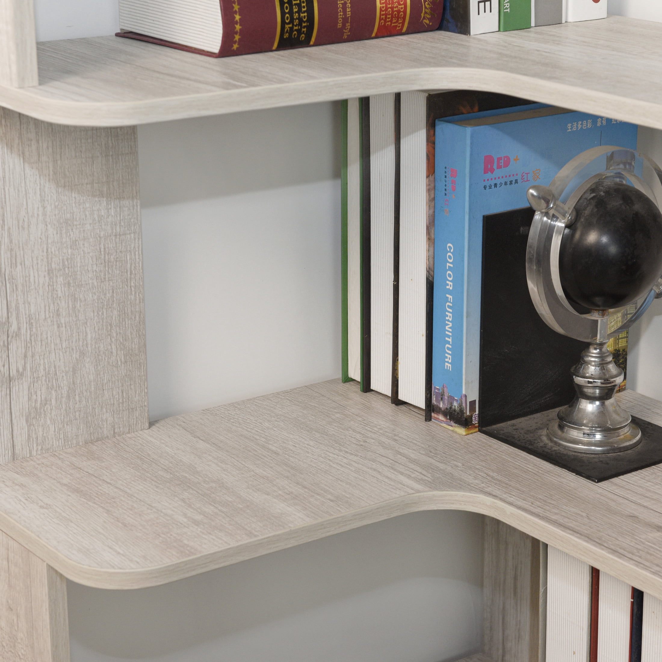 GDF Studio Derwin 5-Tier Corner Bookshelf, L-Shaped Wooden Bookcase for Living Room, Home Office, Light Gray