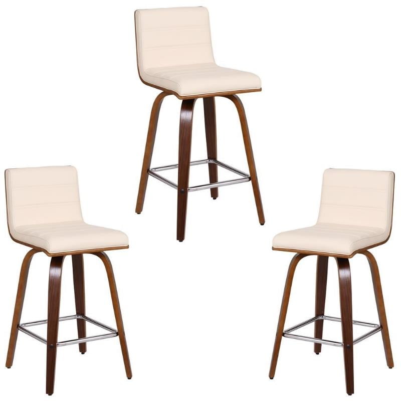 Home Square 3 Piece Faux Leather Swivel Counter Stool Set in Beige and