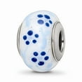 thumbnail image 1 of Fancy Bead White Sterling Silver Glass 13.59 mm 9.78 Reflections Blue Glitter Flower Italian Bead, 1 of 3