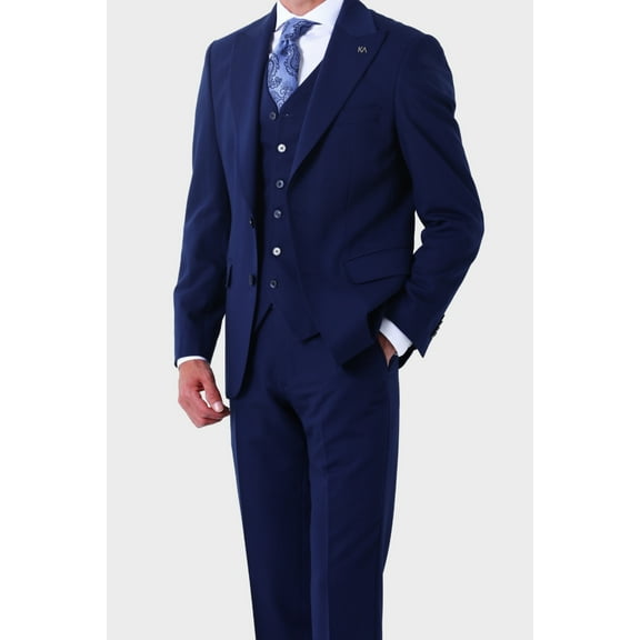 Suit, Handmade Light Navy Blue Men's Slim Fit Elegance Business Wear with Vest