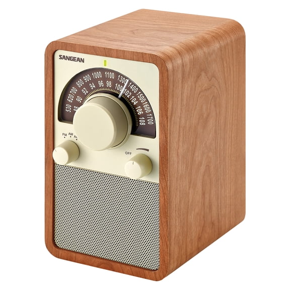 Sangean WR-15 Tabletop Retro Wooden Cabinet AM/FM Analog Radio Receiver, Walnut