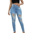 thumbnail image 1 of Womens Jeans High Waist Stretch Classic Distressed Ripped Denim Pant Women Pants Light Blue XS, 1 of 7