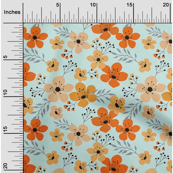 oneOone Cotton Poplin Mint Fabric Leaves & Flower Floral Diy Clothing Quilting Fabric Print Fabric By Yard 42 Inch Wide